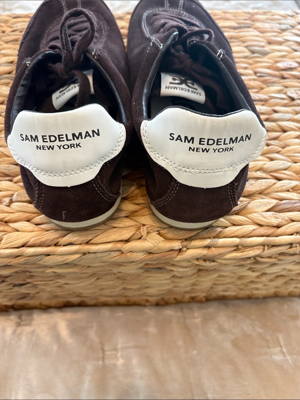Sam Edelman Men’s Dark Brown Suede Sneakers with White Heel Patch